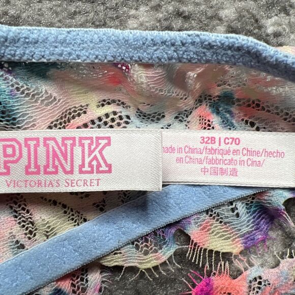 Victorias Secret PINK Front Close Date Racerback Pushup Bra Multicolor 32B Lace - Picture 4 of 5